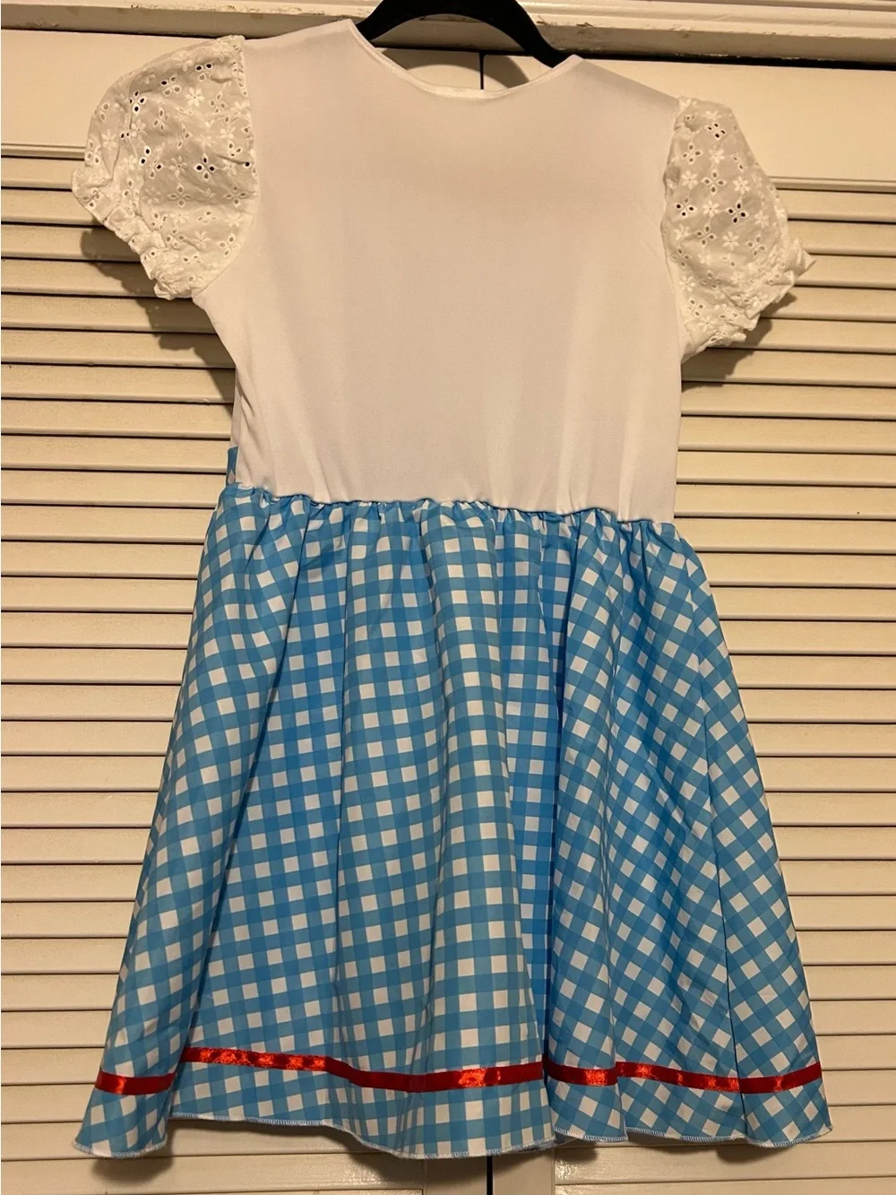 Kali Blue and White Gingham Dress with Shiny Red Bow